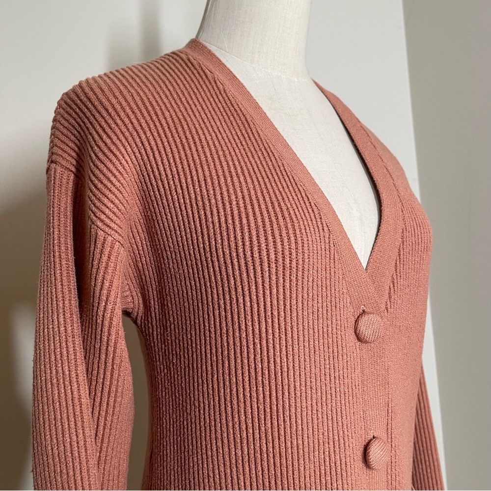 Lulu’s Women’s Deep Coral-SZ S- Long Sleeve Ribbed Knit Cardigan Sweater - Picture 8 of 11